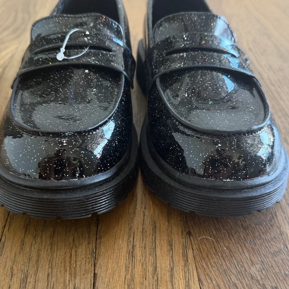 art class Black Glitter Penny Loafers for Kids - Sparkle Finish size 3